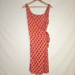 Diane Von Furstenberg100% Silk Sleeveless Pink and Orange Midi Wrap Dress Sz 12